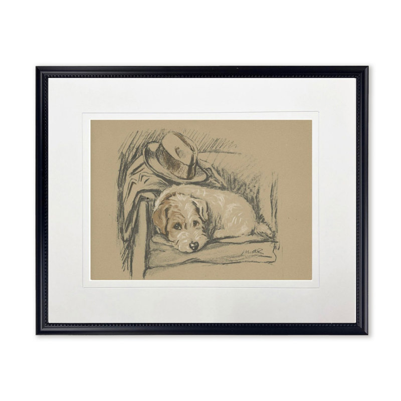 Chien avec chapeau croquis, cadre noir