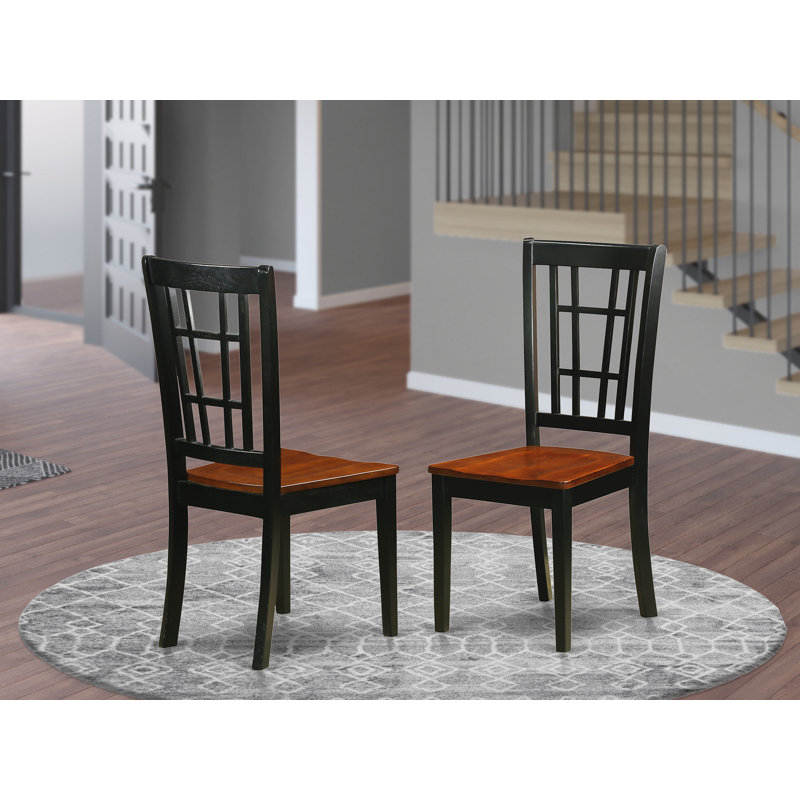 Nicoli Dining Room Chairs - Stylish Back Solid Wood Seat Chairs, Set of 2, Black & Cherry, Black & Cherry
