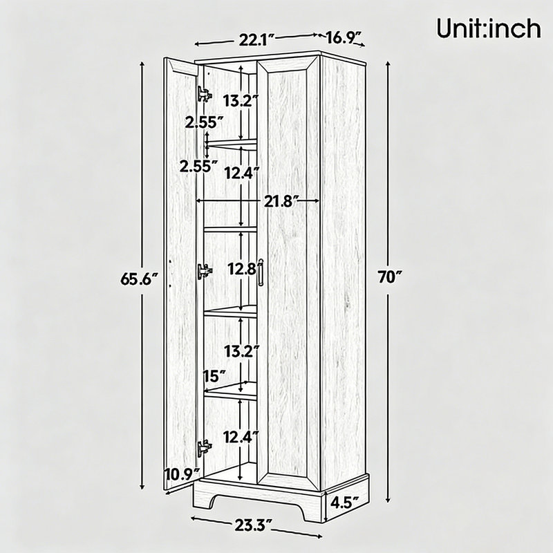 Armoire de rangement avec deux portes pour salle de bain, bureau, tablette réglable, panneau de fibres à densité moyenne