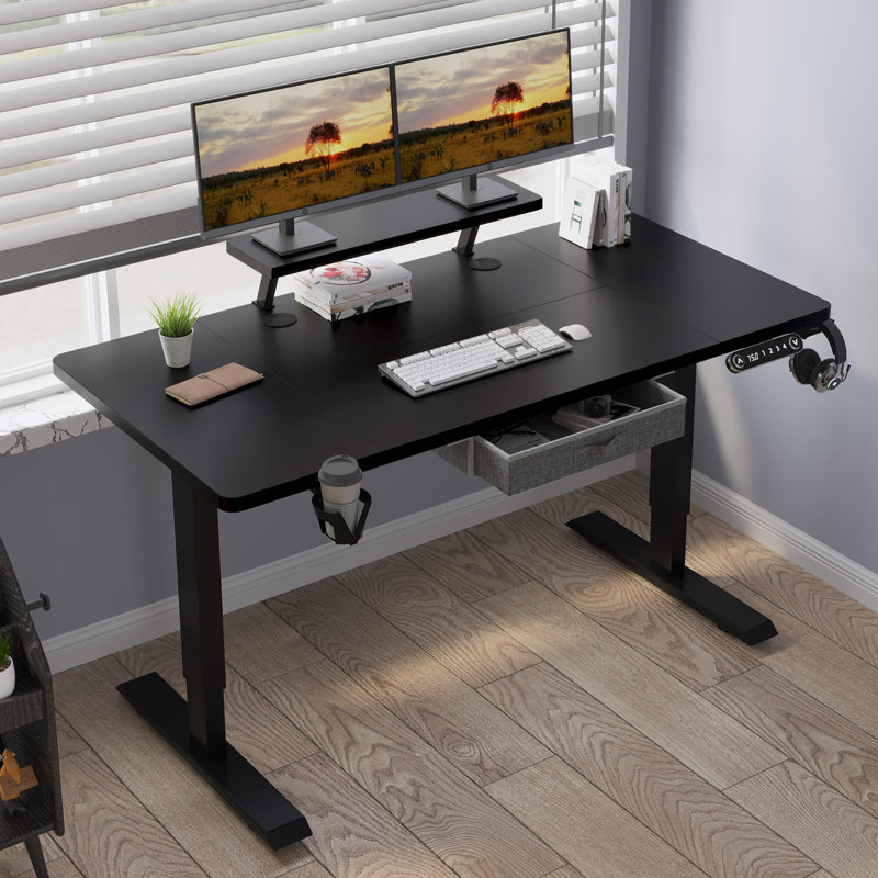 Bureau debout à hauteur réglable avec couche Lasherrie, H 49 po x l 55 po x P 30 po, Noir, noir, noir, noir