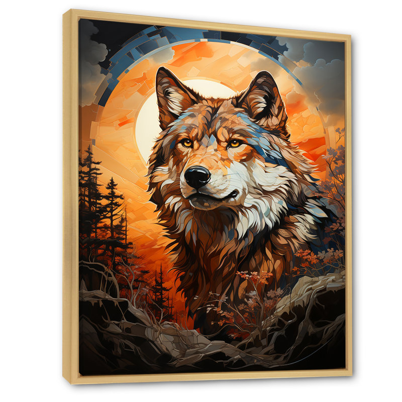 Loup amérindien brun avitto, H 40 po x l 30 po x P 1,5 po, Cadre naturel flottant