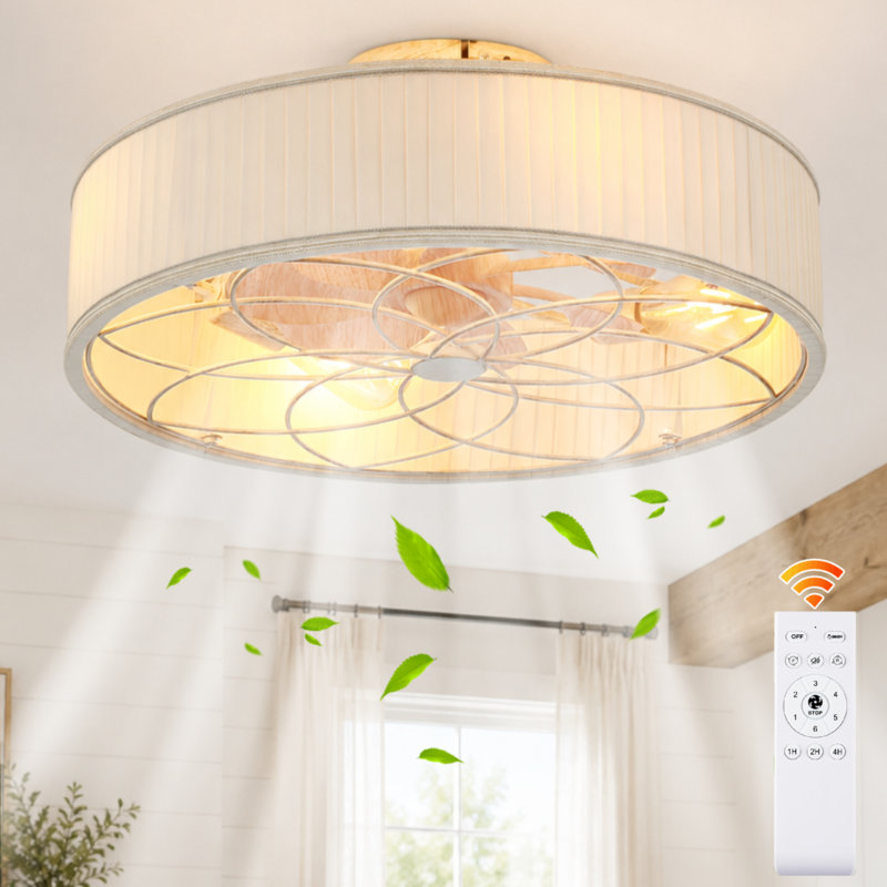 Ventilateur de plafond de style ferme, 20 pouces, 7 pales, structure en tissu, éclairage et télécommande