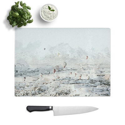 Glass Hot Air Balloons Over Turkey in Abstract Chopping Board