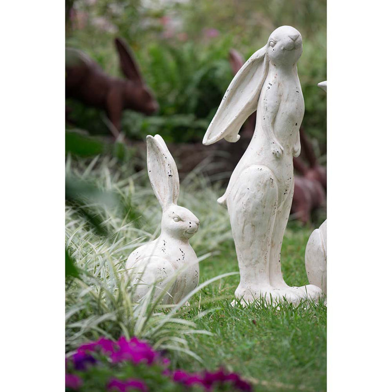 28” Rustic White Standing Rabbit Figurine, Whimsical Farmhouse Bunny Statue for Indoor or Covered Outdoor Display