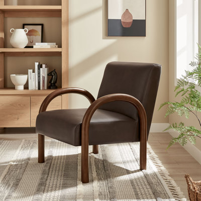 Fauteuil d'appoint rembourré en similicuir Lunet espresso
