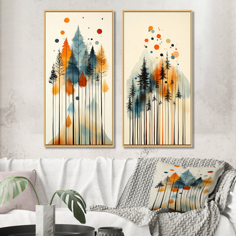Silhouettes de la forêt de pins de Summer Valley I - Tableau encadré en deux parties représentant un pin, H 40 po x l 40 po