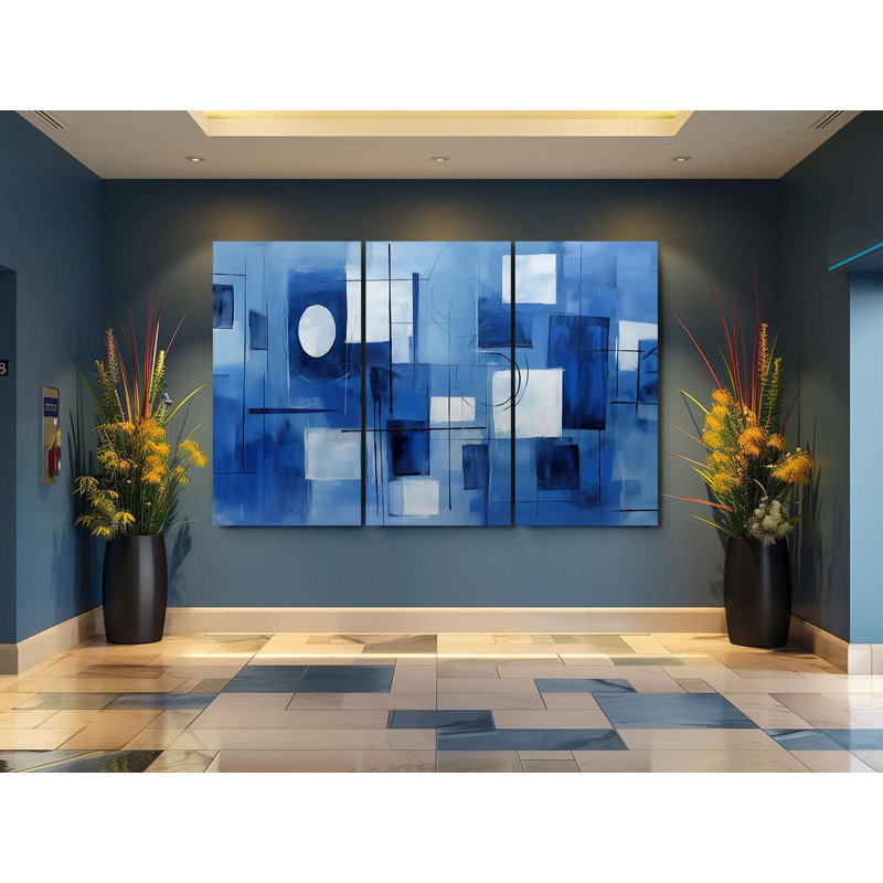 Reproduction d'art abstrait bleu sur toile, art mural triptyque 3 pièces, 20 po x 30 po chacune (3 pièces) (60 po x 30 po)