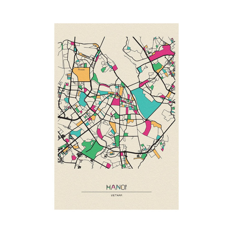Hanoi, Vietnam Map by Ayse Deniz Akerman - Wrapped Canvas Gallery-Wrapped Canvas Giclée