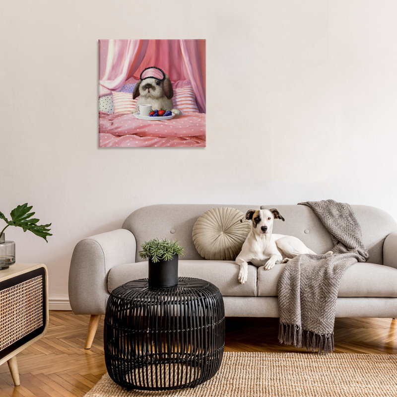 «Adorable House Bunny Rabbit déjeuner au lit rose» par Lucia Heffernan - impression, H 30 po x l 30 po