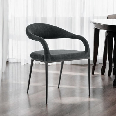 Set of Two Grey And Black Upholstered Polyester Open Back Dining Arm Chairs
