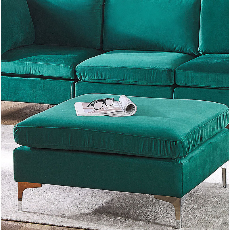 Aliya 85cm Wide Velvet Square Solid Colour Footstool Ottoman, Green