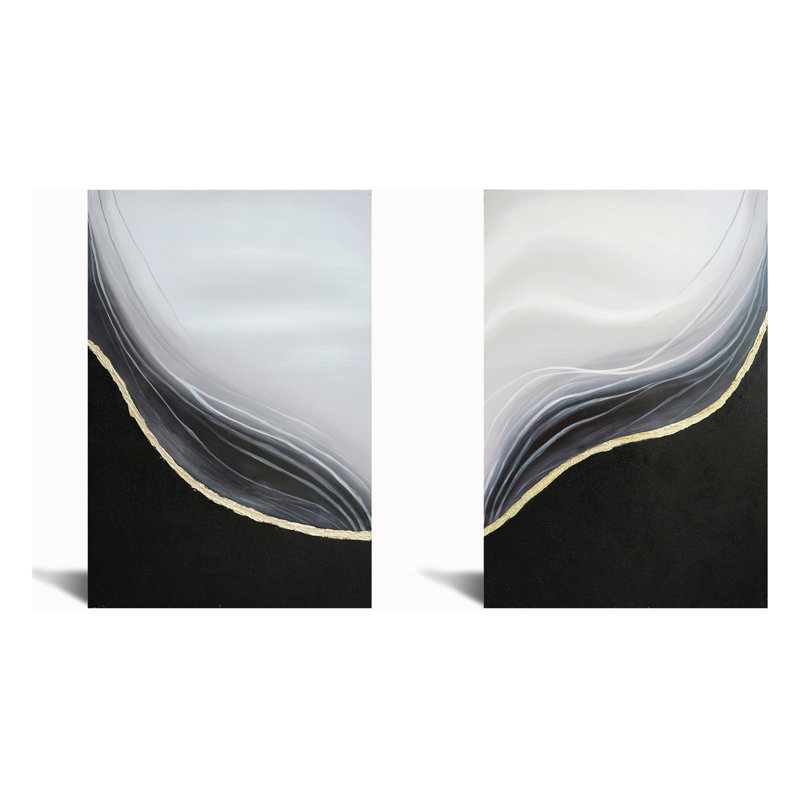 «Midnight Veil Layered Diptych», art mural sur toile - 47 po