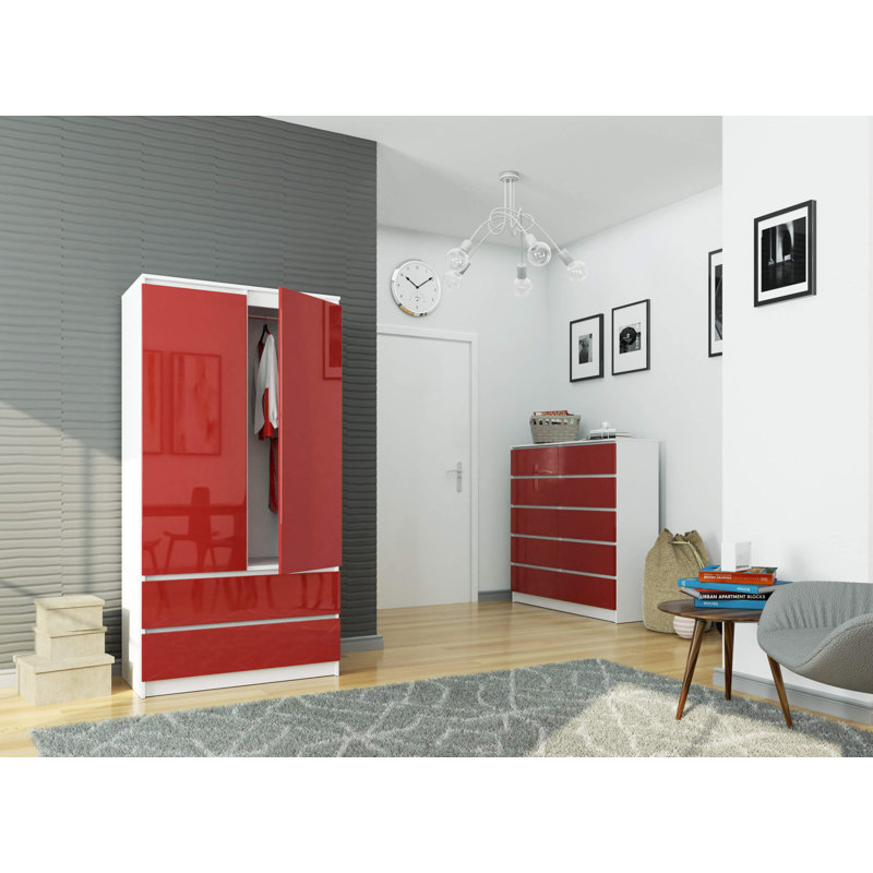 Phoebe 2 Door Wardrobe, Red Gloss