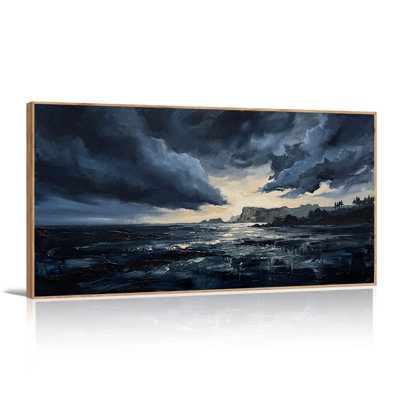 Dark Stormy Seascape with Rocky Cliffs Canvas Wall Art