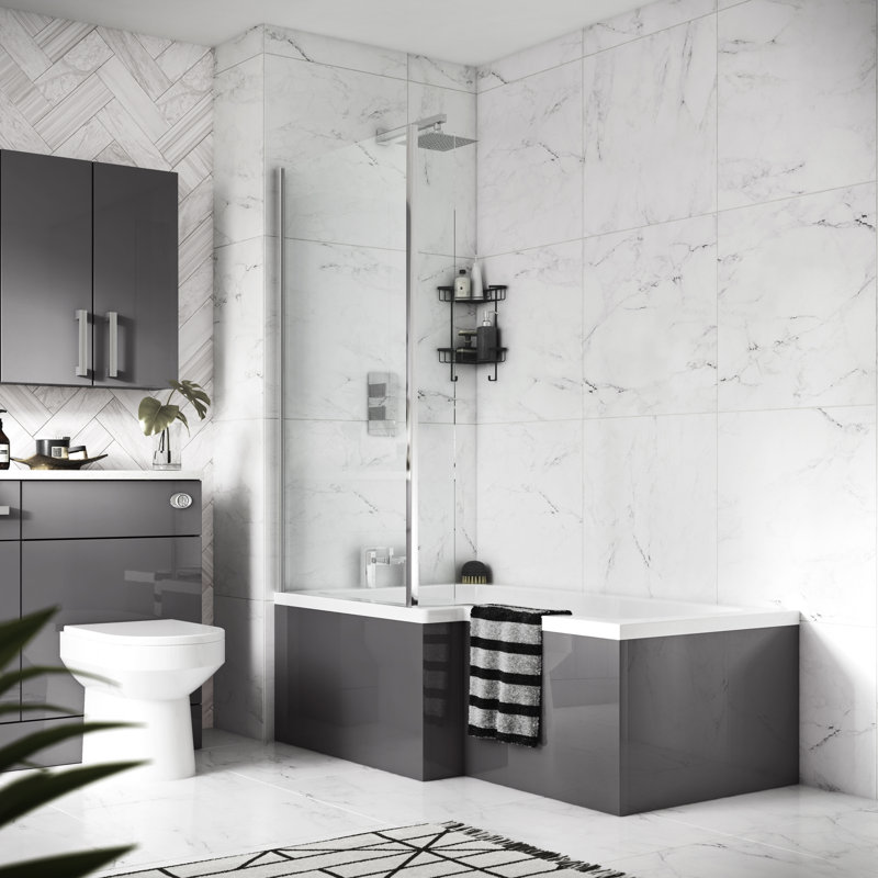 1700Mm Shower Bath Front Panel, Gloss Grey