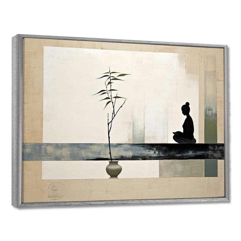 Mahmod Asian Art Modern Zen I - Art asiatique, art mural, H 16 po x l 32 po, Reproduction avec cadre flottant, Argent argent