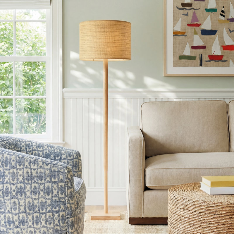 Phipps 58'' Traditional Floor Lamp, Natural, Natural Woven/Beige Trim