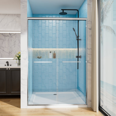  50-54"W x 72"H Aluminum Framed Double Sliding Shower Door 1/4" Clear Tempered Glass with Chrome Hardware