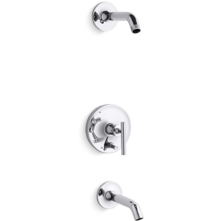 Purist Rite-Temp Bath And Shower Trim Set With Push-Button Diverter And Lever Handle, Less Showerhead