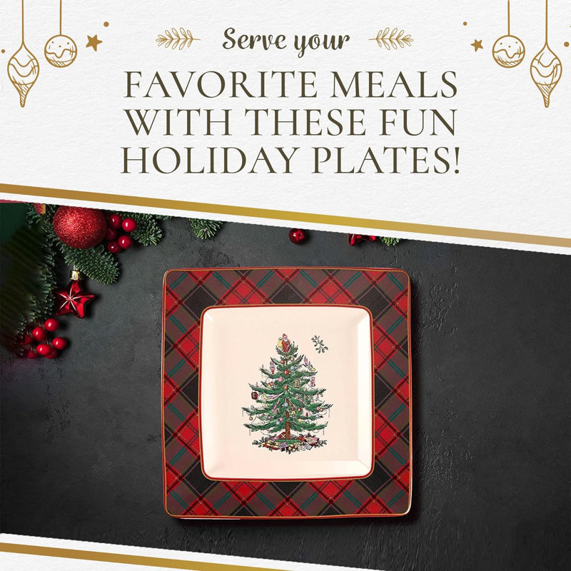Christmas Tree TARTAN SQUARE PLATTER 10"