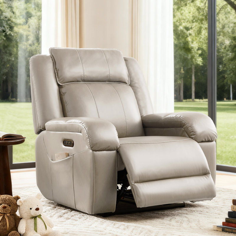 Zero zero clearence recliner  Power Recliner With Dual Motor Adjustable Headrest, Scratch-Resistant Faux Leather, USB Charging, Beige