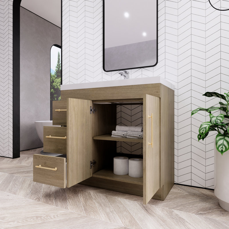 Maplesville Single Bathroom Vanity with Acrylic Top, White Oak
