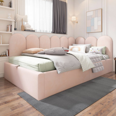 Velvet Upholstered Daybed with Hydraulic Storage - Twin Size Ottoman Sofa Bed with Metal Slatted Frame, Space-Saving Design for Small Rooms & Guest Sp by Mercer41