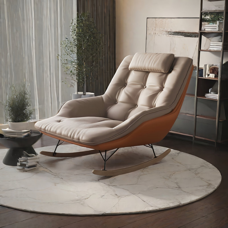Chaise berçante moderne rembourrée, Blanc cassé