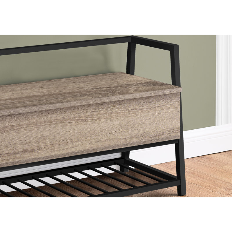 Modern Entryway Bench With Storage, 42 Inches Long, Brown Laminate, Black Metal Flip-Top 42" Rectangular, Taupe,