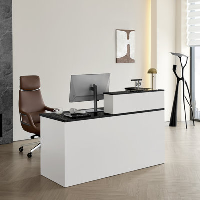 Modern Reception Desk With Elevated Corner Storage – Functional Office Desk With Lockable Drawers And Cable Management