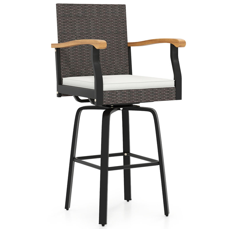 4 PCS Outdoor Rattan 360 degree Swivel Bar Stool w/ Removable Cushion Footrests, 4