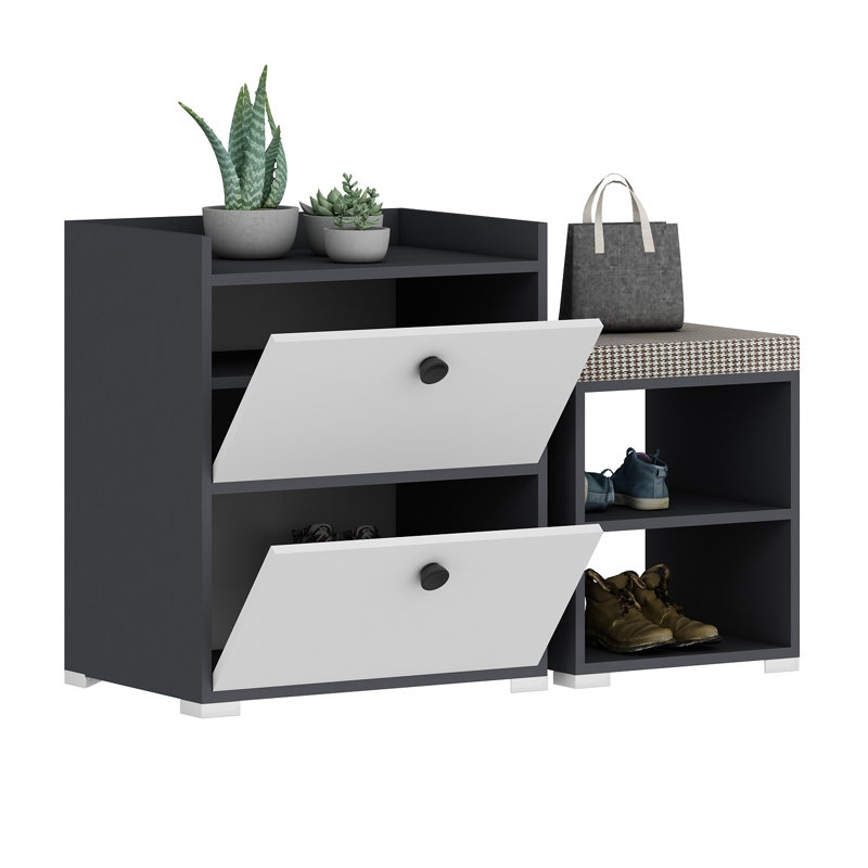 Armoire de rangement pour chaussures 4 paires, Gris anthracite / blanc