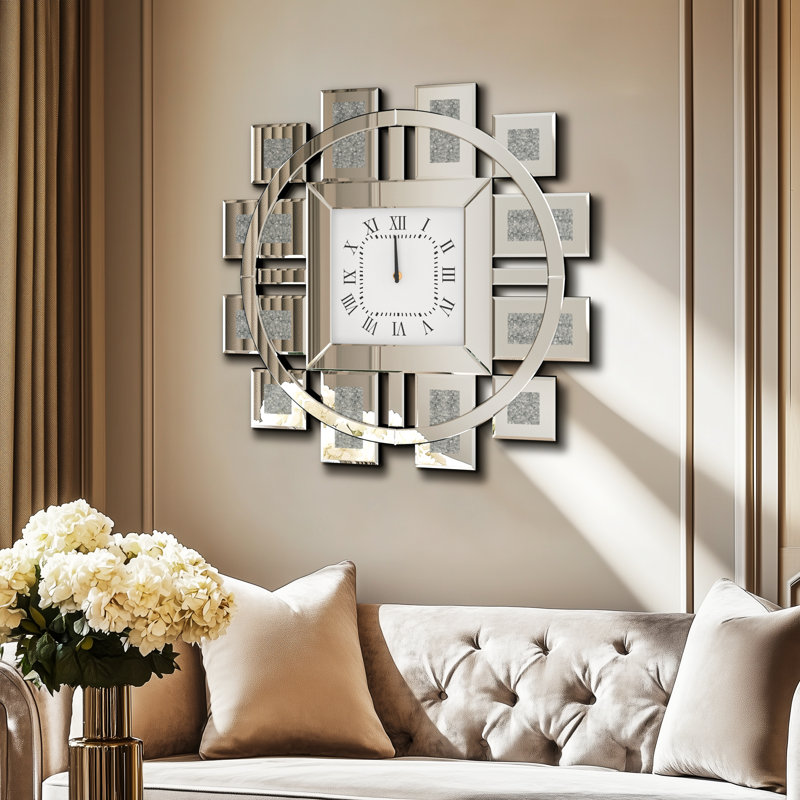 Horloge miroir miroir irrégulière, Argent, Grand