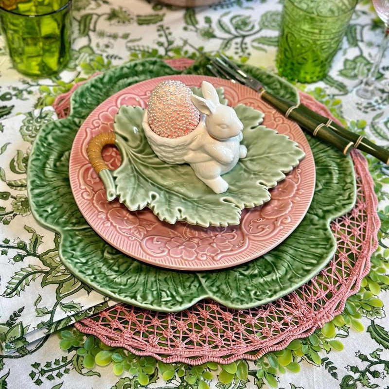 Round Tablecloth - Green and White Floral Chintz, 90" Round