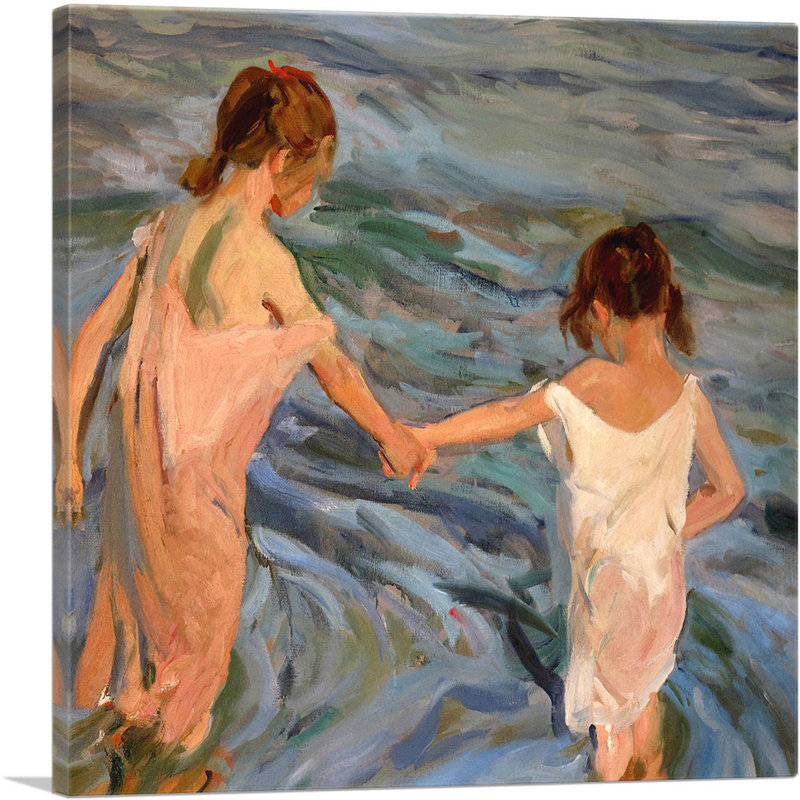 «Children in the Sea 1909» par Joaquin Sorolla y Bastida, reproduction d'art sur toile tendue, H 26 po x l 26 po x P 0,75 po