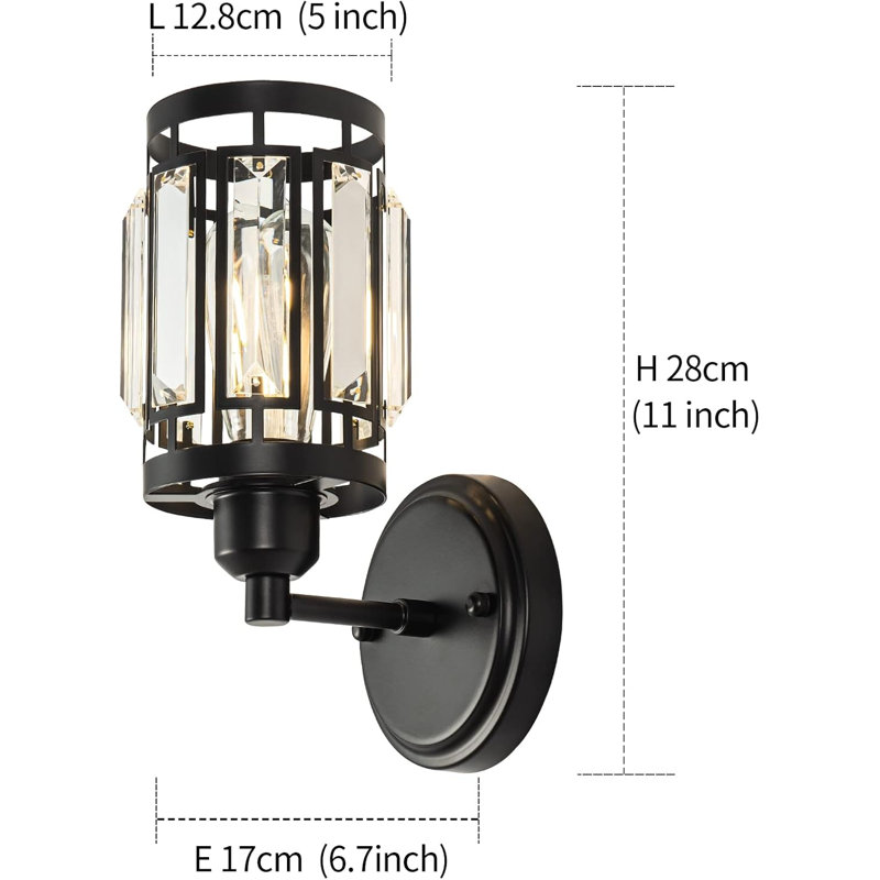 Applique murale moderne en cristal avec finition noire, luminaire mural polyvalent pour le salon, la chambre à coucher, la salle de bain et les meubles-lavabos, compatible avec les ampoules E26