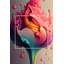 Multicolore, encre liquide tulipe I - horloge murale traditionnelle en métal, impression asymétrique-554146530