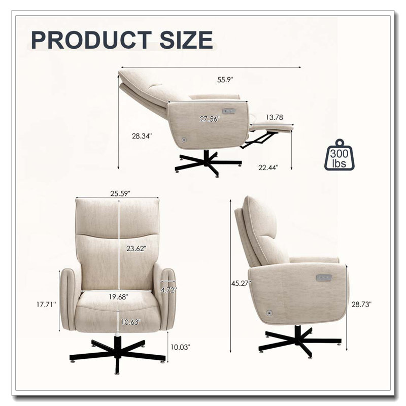 Power Swivel Recliner Chair, Beige White