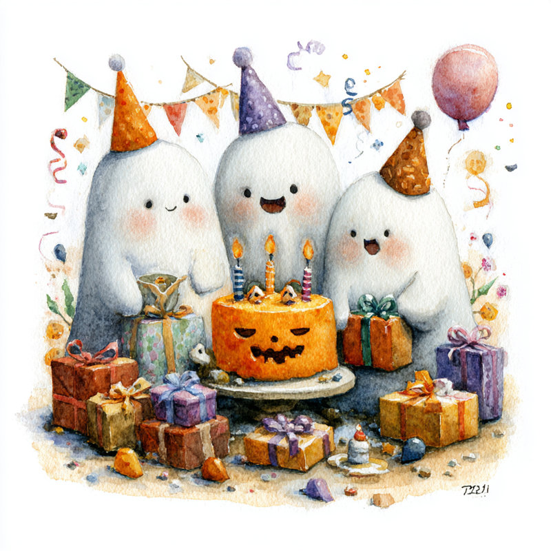 Ghostly Gift Gathering Wrapped Canvas Wall Art