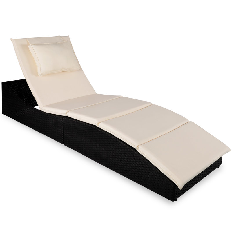 Chaise longue inclinable d'extérieur pliable avec coussins, Noir