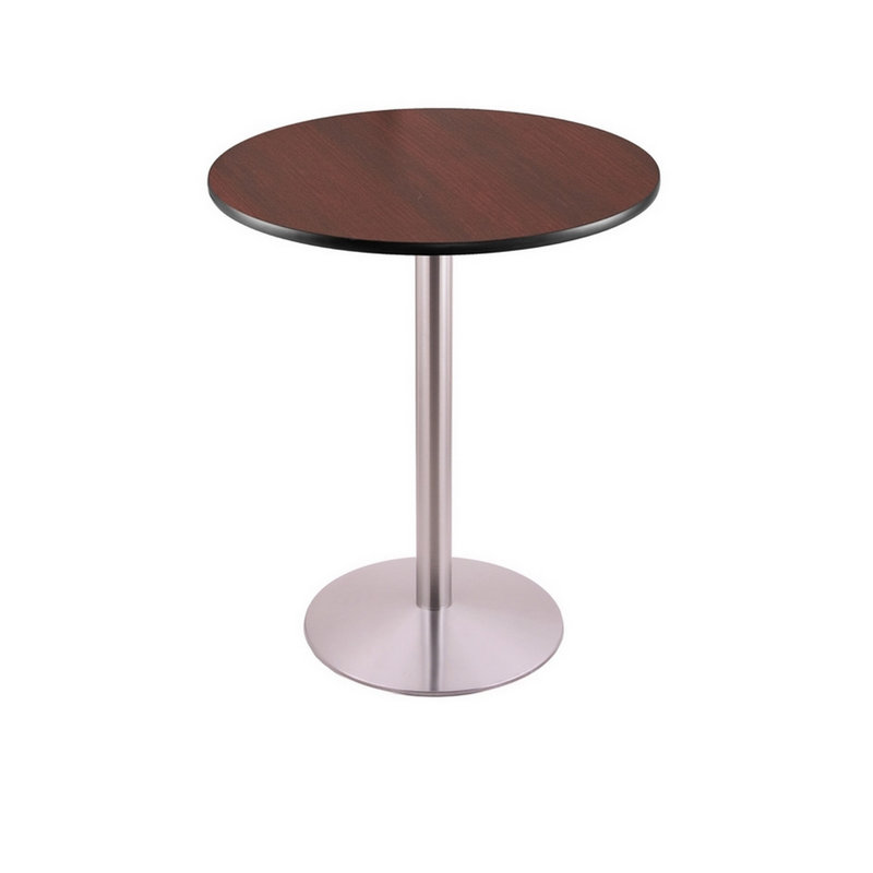 Bar Height Pedestal Table, 30" L x 30" W, Stainless, Brown