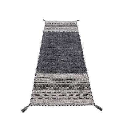 Azizi Striped Hand Woven Cotton Black Rug