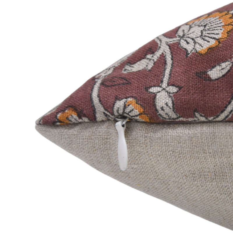 Linen Pillow Cover, 14"H x 14"W, Square, Beige Floral 1
