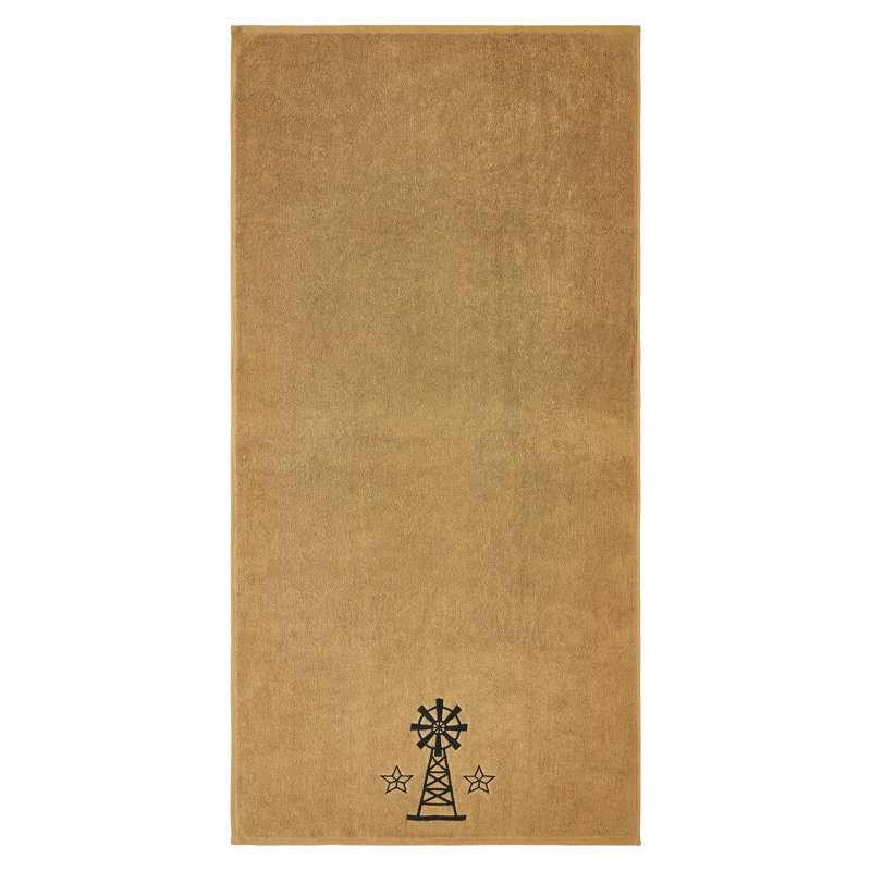 Timeless Linens Black Windmill & Stars Tan Bath Towel Set of 2 27x54