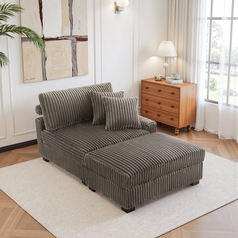 Upholstered Chaise Lounge, Light Brown, Right Hand Facing