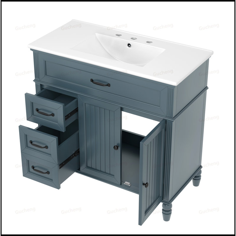 Meuble-lavabo 36 po avec lavabo et tiroirs 36 po, Bleu