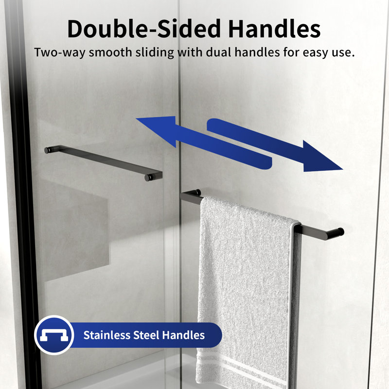 56"-60" W x 72" H Double Sliding Shower Door, Framed Bypass Sliding Door with 1/4'' Tempered Glass, Matte Black, Matte Black