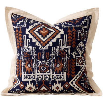 Navy Blue Boho Reversible Medallion Print Throw Pillow Cover 18" X 18"