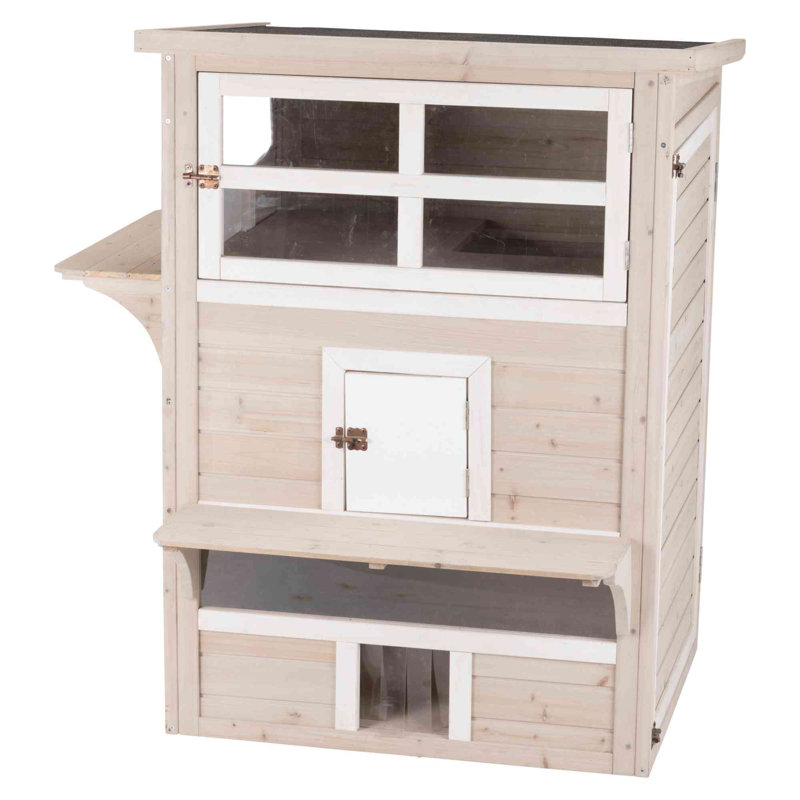 Large Weatherproof 3-Story Wooden Outdoor Cat House with Balcony