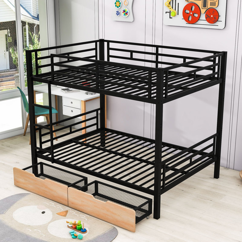 Lit superposé double au-dessus de double pour enfants avec tiroirs
